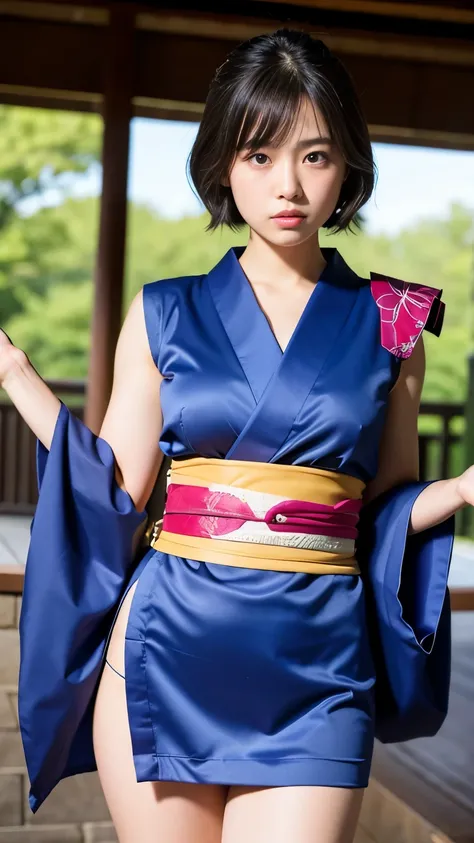 Best-quality, Masterpiece, Ultra-High-Resolution, (Photorealistic:1.4), Raw Photo, depth of field, professional lighting, perfect anatomy, extremely details, 1girl, Japanese idol, cowboy shot, wearing Japanese KIMONO, angry at her manager, slashing with Ja...