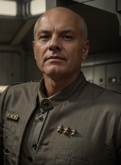 mature British man, bald little hair with gray hair, wears a generals military suit with medals, is in a military bunker, radar screens, Ultra detailed, hyper realistic, 4k, Ultra detailed image, realistic, Highly detailed, perfect composition, Splendid, I...