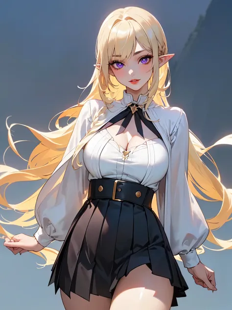 SFW (masterpiece, best quality, 32k) a teenage girl with long blonde hair ((platinum blonde hair, golden blonde hair, bangs, straight hair)), ((purple eyes, violet eyes, bright eyes, beautiful eyes, detailed eyes, finely detailed eyes, highly detailed eyes...