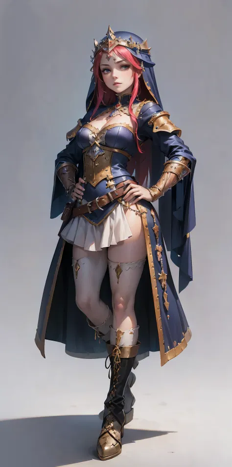 ((Masterpiece, white background)) full body of a woman in a dress with a veil, feet together, standing feet together, military boots, beautiful fantasy maiden slave warrior, beautiful fantasy art portrait, fantasy victorian art, medieval fantasy art, beaut...