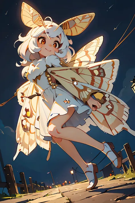 solo,1woman\(cute,kawaii,small kid,skin color white,short white hair,(big moth wing hair:1.7),red and blue dress\(beautiful race...