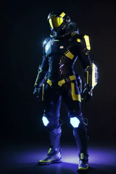 Mistical ethereal traslucent humanoid species wearing thick yellow fabric space suit clear helmet shade hiperrealist ultra detailed ciaro oscuro 3D character high quality cinematic compose render master piece