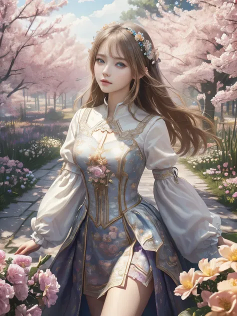 (masterpiece,highest quality,highest quality,Highest Resolution:1.2,16k raw photos:1.5,Hyperrealistic:1.5、Official Art,beautifully、aesthetic:1.2), (One girl:1.3),(Fractal Art:1.3)、brighten the eyes、Alluring,Random Pause、A fantastic background with blooming...