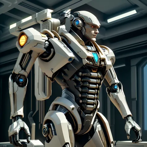 with a robust physical structure that reflects its tank-like nature. Your armor is made up of advanced materials, with aerodynamic lines and technological details that suggest its affinity with drones and high-tech equipment.
The cybernetic part of his b...