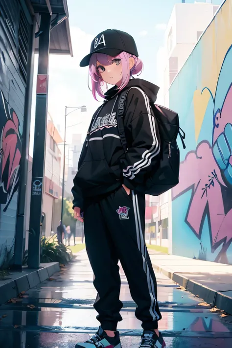 animated girl in a skate Park,girl is  skateboarding, skate, skate shoes, girl with a skateboard , girl wearing sexy street clothes, big baggy pants, sexy girl, rainbow hairs, seductive animated girl, sexy, graffitis best rated on pixiv, Tendances sur ArtS...