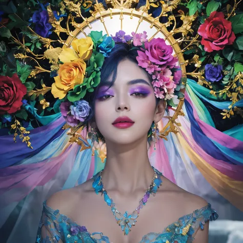 ransport viewers into a realm of awe-inspiring beauty and boundless imagination with an electrifying painting that marries the ethereal allure of a Rainbow Rose with the avant-garde glamour of high fashion.

Envision a transcendent fashion spectacle unfold...