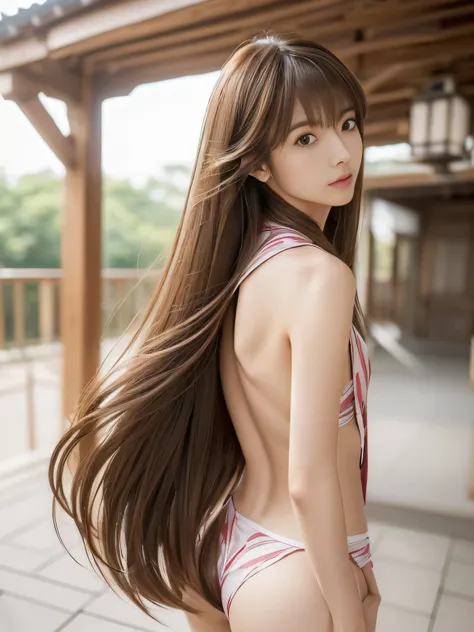 (1 Knee-length shot of a woman)　((Random poses showing as much back and hair as possible:1.8))　((Beautiful 24 year old hair model with long black hair, girl with super Very long hair that reaches down to the ankles, extremely Very long hair that reaches do...