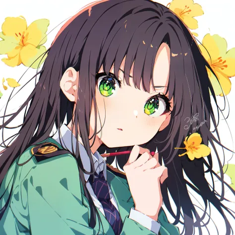 hair，girl，Green eyes，The pupils are large，Uniforms，