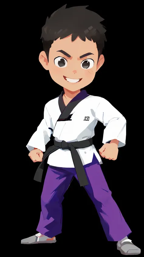 a cartoon boy in a karate outfit with a black belt, martial art pose, karate outfit, karate pose, fighting game character, doing martial arts, fighting stance, wearing a white gi, martial arts, karate, cartoon illustration, cartoon style illustration, mma ...