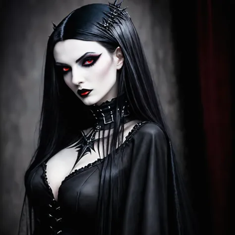 arafed woman in a black dress with red eyes and a black cape, beautiful vampire female queen, dark goth queen, goth woman, beautiful vampire queen, dark goth queen with blue eyes, very beautiful goth top model, beautiful female vampire, gothic maiden of th...
