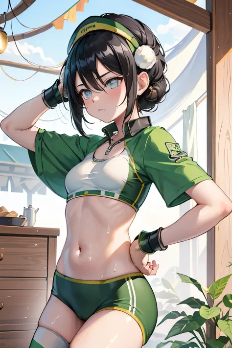 ((4k, ​master piece, best quality)), thop beifong,  1girl in , center parted hair, small breasts⁩, cute, blush, running, white s...