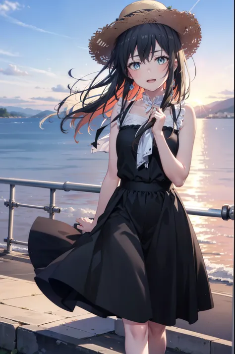 yukinoyukinoshita, Yukino yukinoshita, Black Hair, blue eyes, Long Hair,smile, Small breasts,happy smile, smile, Open your mouth,Straw hat,
, Sleeveless black dress,Black long skirt,Cute Sandals,walking,Real Summer,Daytime,sunny,whole bodyがイラストの中に入っていくように,...