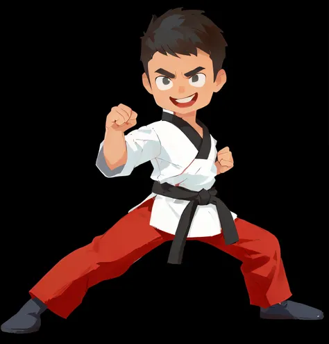 cartoon karate boy in red pants and white shirt doing a kick, martial art pose, fighting stance, karate pose, doing martial arts, karate kick, martial arts, fighting game character, karate, in a fighting stance, fighting stance energy, fighting pose, fight...