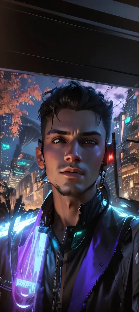 Change background cyberpunk handsome boy,realistic face,8k,ultra realistic,