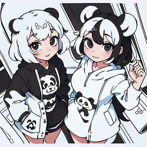 Masterpiece, coloring-book, line art, perfect line art, comic style, anthro pandas shopping, anthropomorphic, black and white