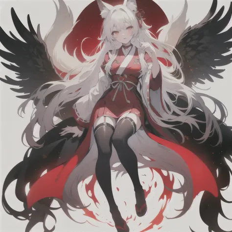 ((best quality)), ((masterpiece)), (detailed), perfect face, kitsune maiden, white long hair, fox ears, fox tail, kitsune mask, full body, white background, full body, 