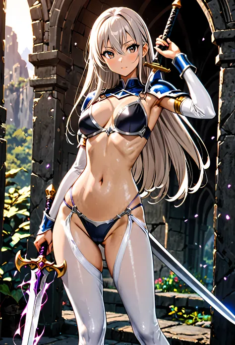 Fantasy art、1 female,The perfect 25 years old,((ideal ratio body proportions,small head:1.7)),((dark brown skin)),((high quality anime, 8k,masterpiece,Perfect Anatomy)),(beautiful detailed face and eyes,gorgeous eye:1.3,Almond Eyes),female knight、(silver h...