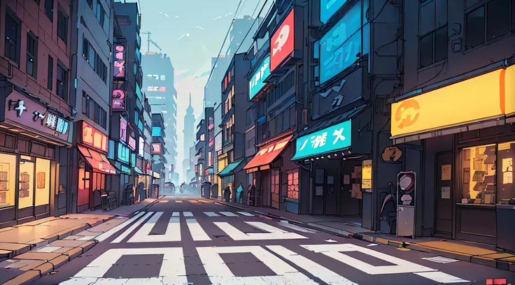 there is a street with a crosswalk and a store front, futuristic street, anime style cityscape, futuristic city street, tokyo anime scene, cyberpunk city street background, cyberpunk city street, cyberpunk street, japanese downtown, sci-fi cyberpunk city s...