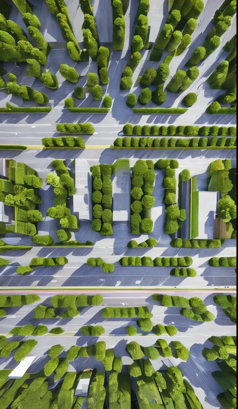 Make a street with cars and people, buildings and trees 