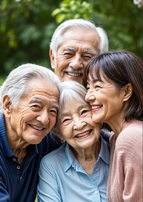 Japanese Grandpa and Grandma、The two of them are smiling happily、80 years old、Gray hair、old couple、Soft light、Detailed Images、Delicate、8K、Like the picture