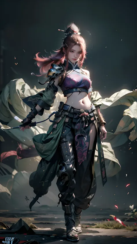 high quality,high resolution,masterpiece,8k,(Surreal photos),(portrait),Digital Photography,(Reality:1.4),20-year-old girl,Exquisite facial features,Purple Eyes,Red Eyeshadow,((Cyberpunk Chinese warrior)),Feel free to hairstyle,(Red Hair),Large Breasts,cle...
