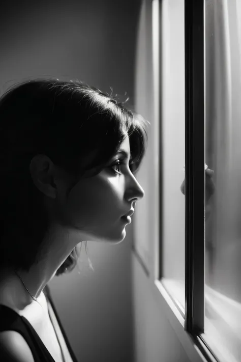 arafed black and white photo of a woman looking out a window, by Albert Welti, by irakli nadar, by Karl Buesgen, by Eugeniusz Zak, by Adam Marczyński, by Antoni Pitxot, inspired by Max Dupain, by Dimitre Manassiev Mehandjiysky
