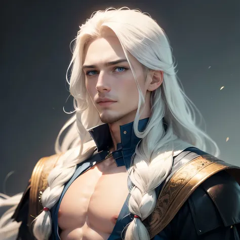 Man, white long hair, blue eyes