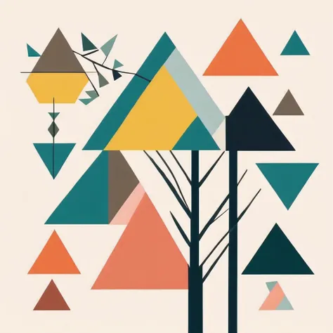 A close up of tree with geometric shapes like trangle, square on each other