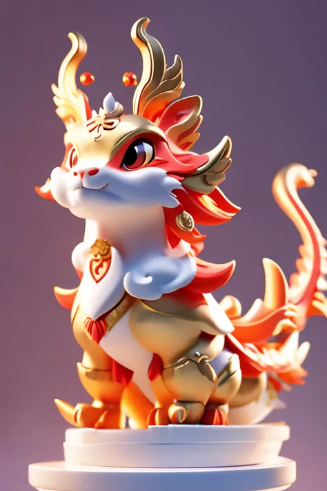 一只的可爱的CartoonChinadragon，Chinadragon，dragon，red，gold，头上有dragon角，Auspicious Clouds，There is a small tail behind，whole body，Q version，东方dragon，Chinese Zodiac，China，北京的IP image design，Clean background，front，Front view，whole body图，Cartoon，National Tide，3D，C4D，...