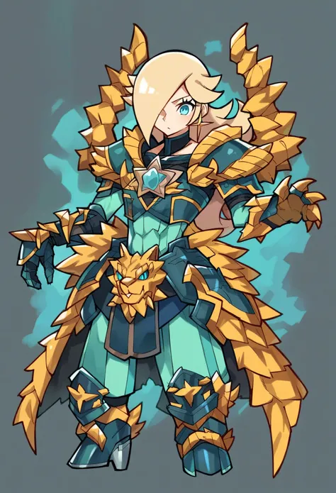 Score_9, score_8_up, score_7_up, rating_safe, princess rosalina, wearing armor:1.4, alternate costume, source_anime, chibi, zinogre 