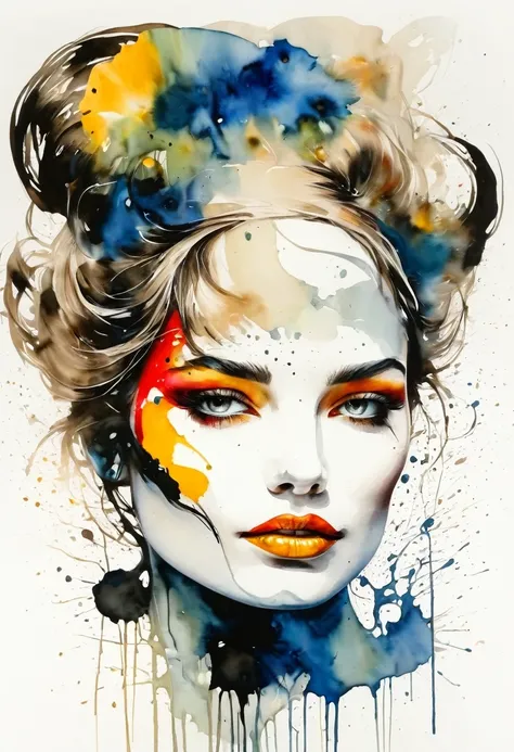 A painting of a woman with a black and white face, Sylvia Pelissero Watercolor, tumbler, Abstract Art, Intense watercolor, Watercolor Detail Art, Watercolor splash, Surreal, Avant-garde pop art, Beautiful and expressive paintings, Beautiful artistic illust...