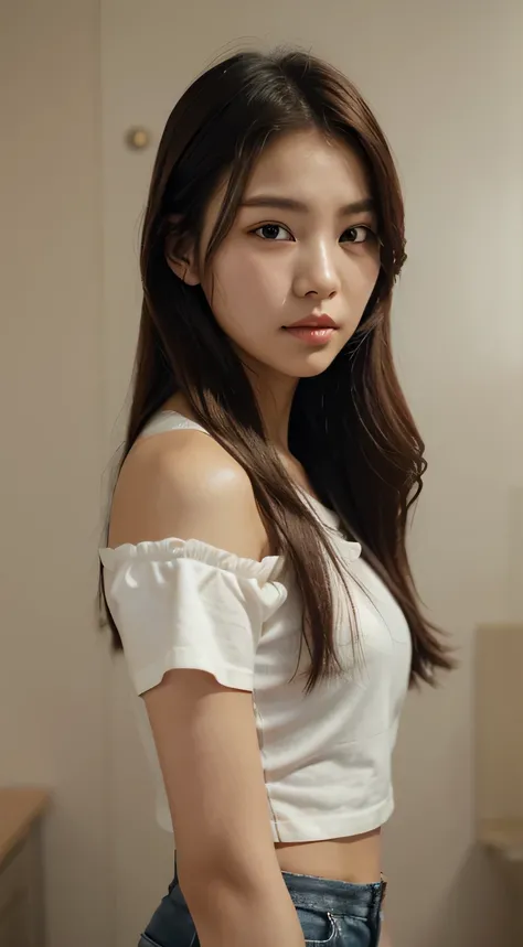 a close up of a woman with long hair wearing a top, a picture inspired by Sim Sa-jeong, tumblr, realism, gorgeous young korean woman, ulzzang, beautiful south korean woman, heonhwa choe, beautiful young korean woman, jaeyeon nam, good young girl, korean gi...