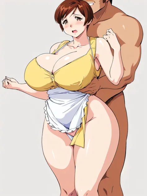 masterpiece, highest quality, High resolution, 1girl, 1boy, The man is obese and has a shaved head., Men are naked, men are faceless, ((((Sexual intercourse, porn image, hard porn, hetero)))), short hair, etsukoto, Detailed eyes, Detailed eyes, (((thick th...