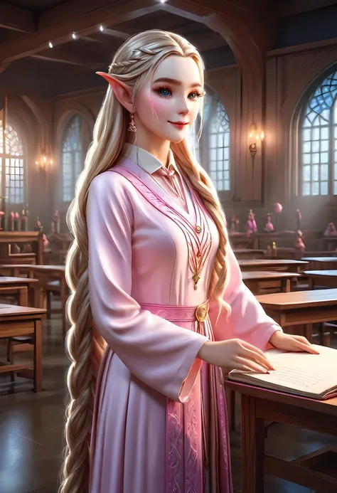 high details, best quality, 16k, [ultra detailed], masterpiece, best quality, (extremely detailed), ultra wide shot, photorealistic, a picture of an elf magical teacher (best details, Masterpiece, best quality: 1.5), teaching magical arts, manipulating mag...