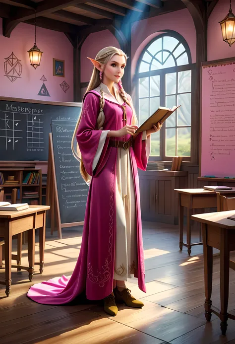 high details, best quality, 16k, [ultra detailed], masterpiece, best quality, (extremely detailed), ultra wide shot, photorealistic, a picture of an elf magical teacher (best details, Masterpiece, best quality: 1.5), teaching magical arts, manipulating mag...