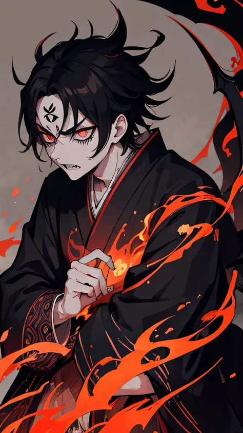 taisho period japan background, grunge, eeire, scary, kimetsu no yaiba, black scaley demon, glowy eyes, demonic, hellish creature, ominous, thriller, moody, dark aesthetic, darkwave, grunge, ragged and rough, monstrous, disturbing, demonic