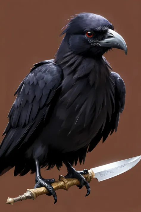 a funny raven holding a dagger