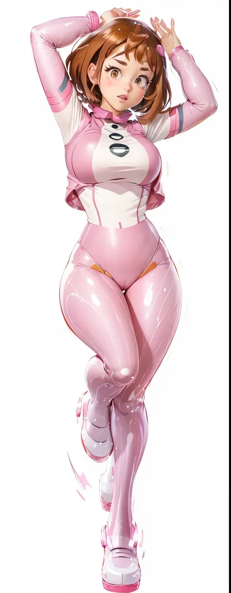 Uraraka, a cartoon drawing of a woman in a pink outfit, thicc, full body illustration, anime full body illustration, full body portrait of a short!, fullbody commission for, !!full body portrait!!, full body picture, character is in her natural pose, large...