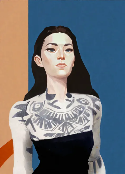 better aesthetics, arcane, Caitlyn 27 years, digital painting of a gorgeous woman, full body shot, She is standing in front of a wall, looking at the viewer, A pintura tem um estilo vintage ou antiquado, giving it a nostalgic and charming appearance.