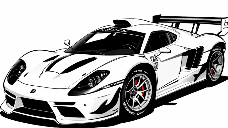 A race car coloring page, cartoon style, thick lines, few details, no background, no shadows
