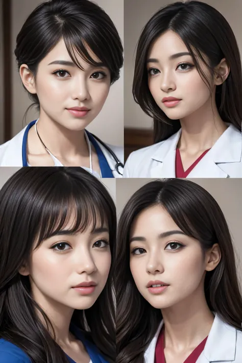 Realistic beautiful doctor、Stunningly beautiful、Doctor&#39;s white coat, Collared shirt、(Top quality、8K、32K、masterpiece、North African Trade Zone:1.3)、Ultra-high resolution,(Reality:1.4),Original Photography, Detailed face,,Beautiful hair, ((Doctor style)),...