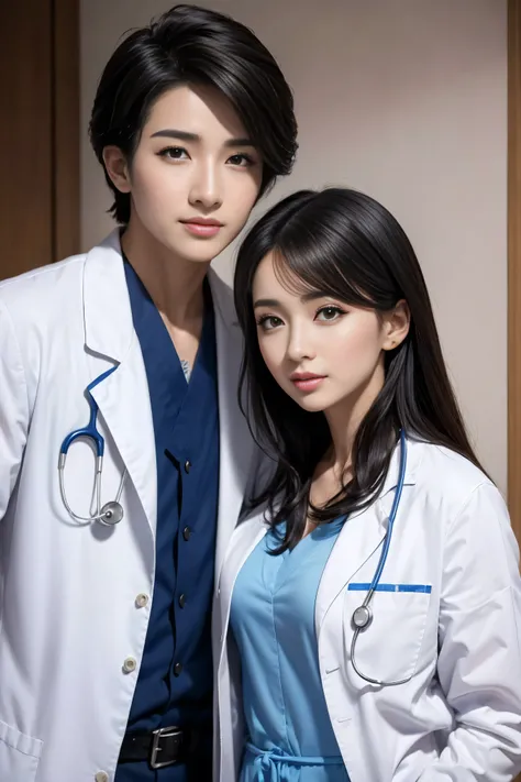 Realistic beautiful doctor、Stunningly beautiful、Doctor&#39;s white coat, Collared shirt、(Top quality、8K、32K、masterpiece、North African Trade Zone:1.3)、Ultra-high resolution,(Reality:1.4),Original Photography, Detailed face,,Beautiful hair, ((Doctor style)),...