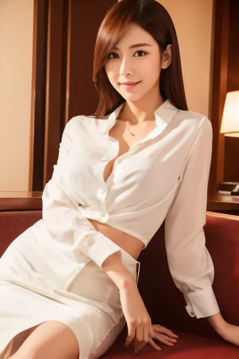 Japanese　Hotel　Lounge　looking at the camera　beautiful　woman　White shirt or blouse　beautiful　Elegant