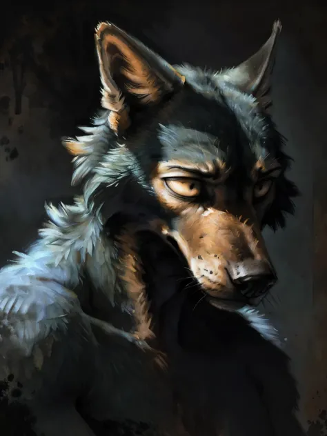 legoshi (beastars), (solo), male, anthro, (by blotch, by kenket), (tail:1.3), depressed expression, (dark apartment background, ...