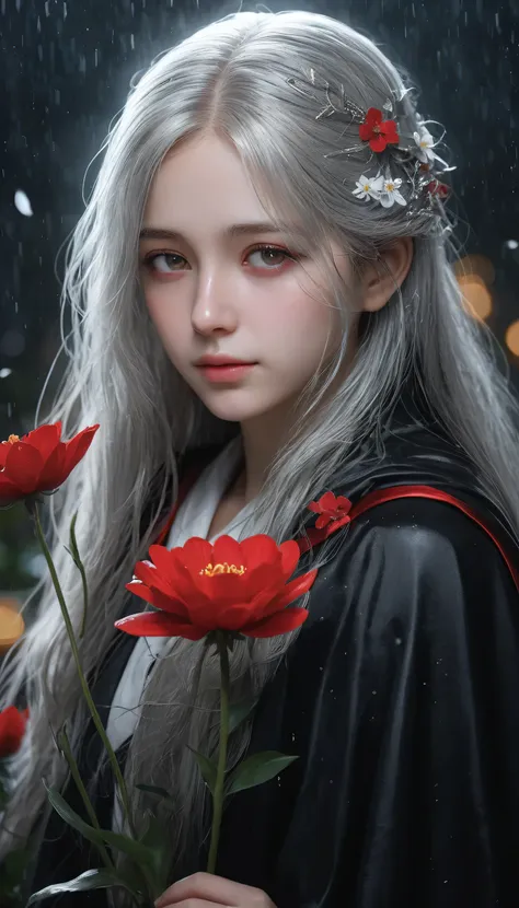 one girl,alone,one girl,alone,((beautiful fine details)), (detailed light),depth of written boundary,(gray hair),silver eyes,hai...