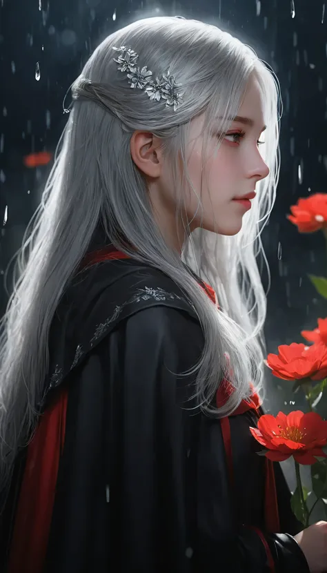 one girl,alone,one girl,alone,((beautiful fine details)), (detailed light),depth of written boundary,(gray hair),silver eyes,hai...