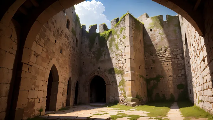 （（Medieval fortress interior）），Medieval military fortress，Surrounded by walls，，