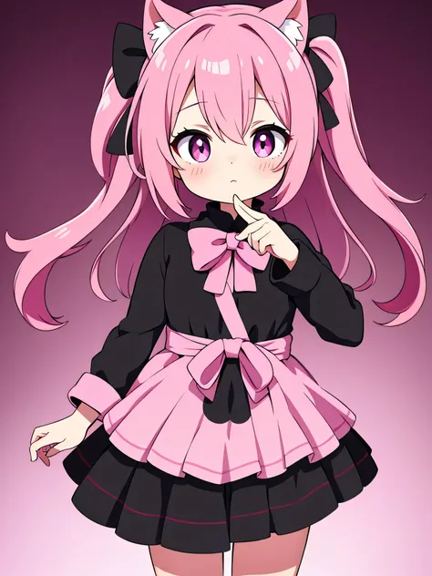 pink pig tail hair,pink eye,anime girl,black dress