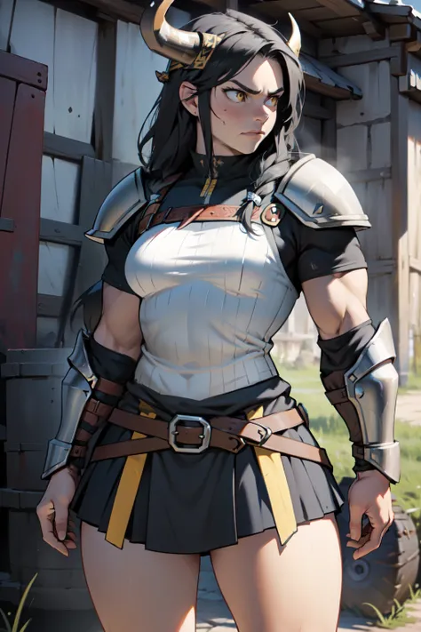 (((muscular))), (thick thighs, small breasts, toned body, 1 girl), black hair, pale skin, yellow eyes, angry, very long hair viking armor viking armor viking armor viking armor viking armor viking armor viking armor viking armor viking armor viking armor v...