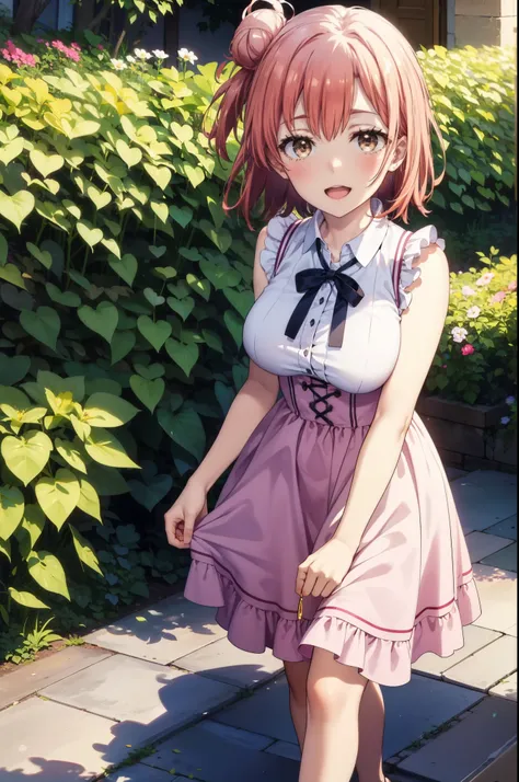 yuiyuigahama, yui yuigahama, short hair, (Brown eyes:1.5), (Pink Hair:1.2), Hair Bun, single Hair Bun, smile, (Big Breasts:1.2),happy smile, smile, Open your mouth,
, Sleeveless Pink Dress,Pink long skirt,Cute Sandals,walking,Real Summer,Daytime,sunny,whol...